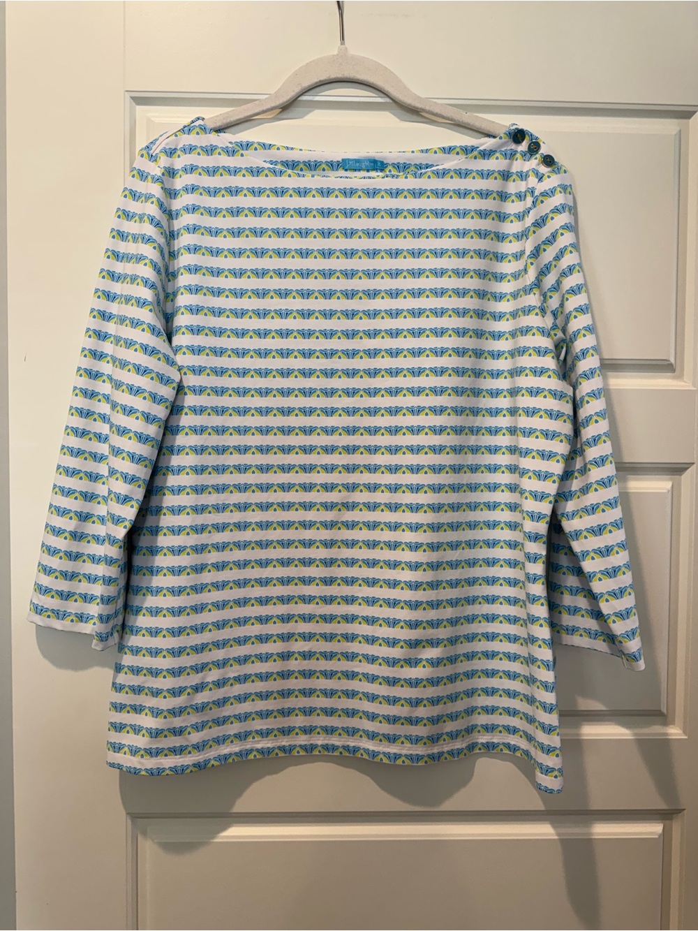 J. McLaughlin XL Blue/White Patterned Top